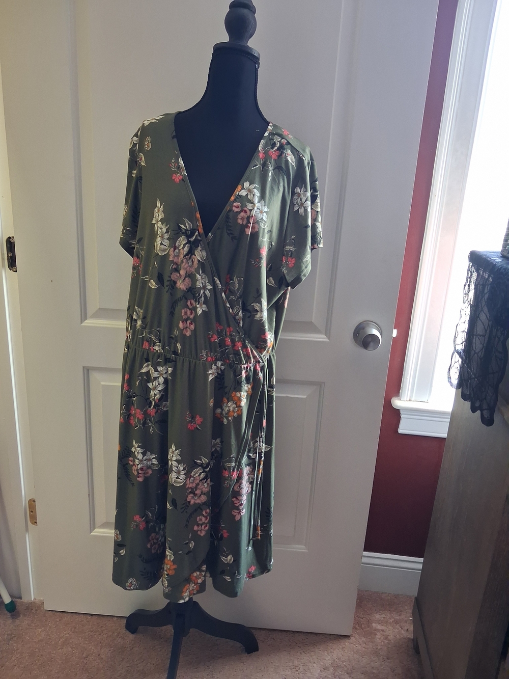 Derek Heart Olive Floral Wrap Midi Dress